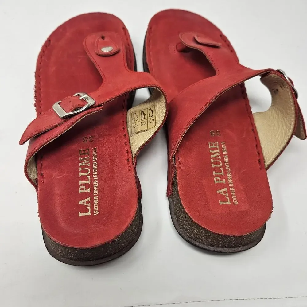 La Plume Womens Shoes Sandals Sz 38 Thongs Leather Red SA